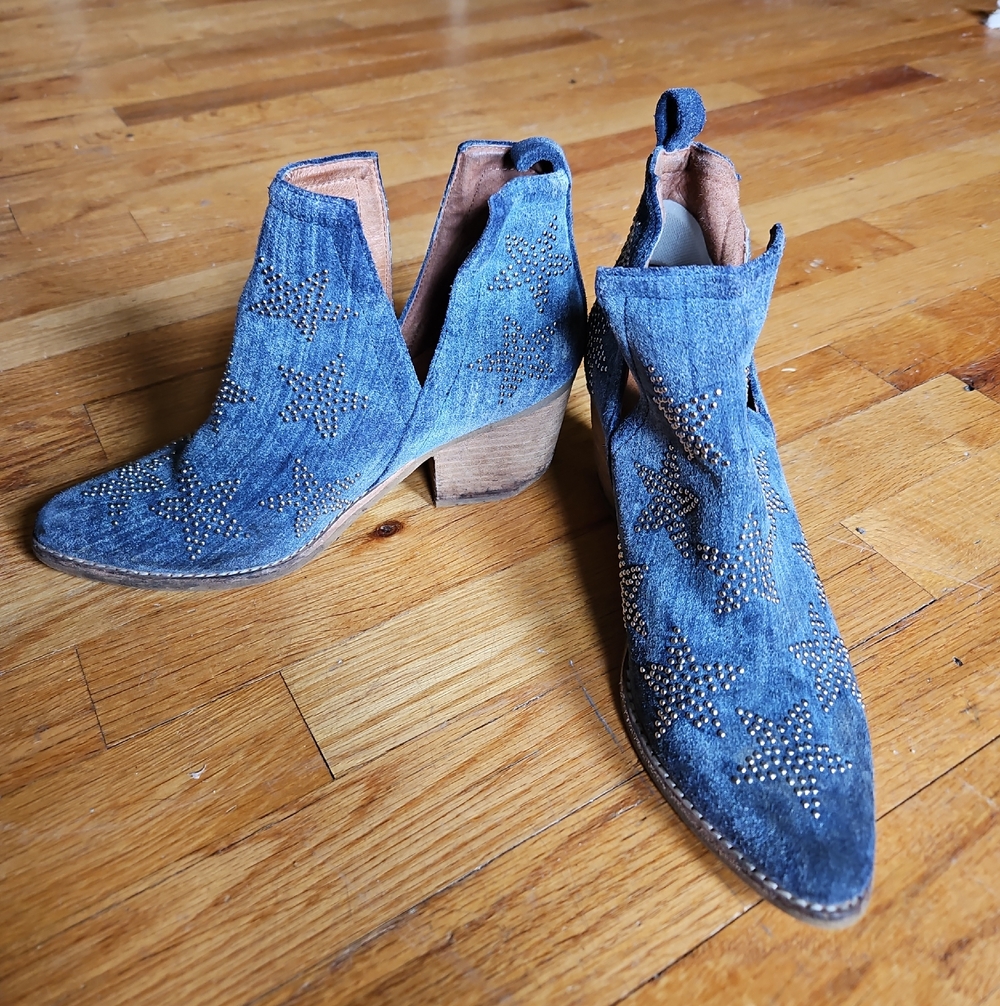 Jeffrey Campbell Denim Star-Stud Ankle Booties - Blue